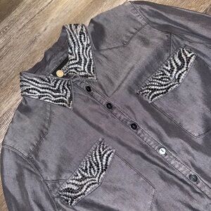 Christine Alexander Black Button-Down Shirt with Embroidered‎ Details